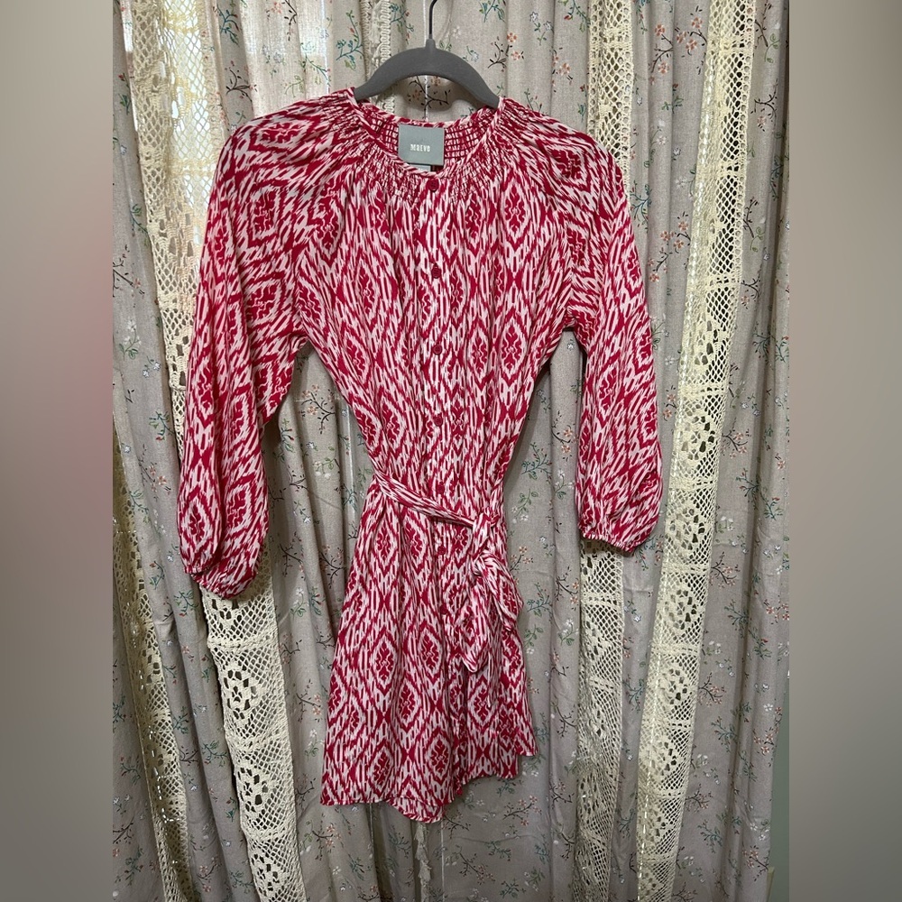 Maeve Anthropologie Ikat Frequencies Pink and White Dress Size XS